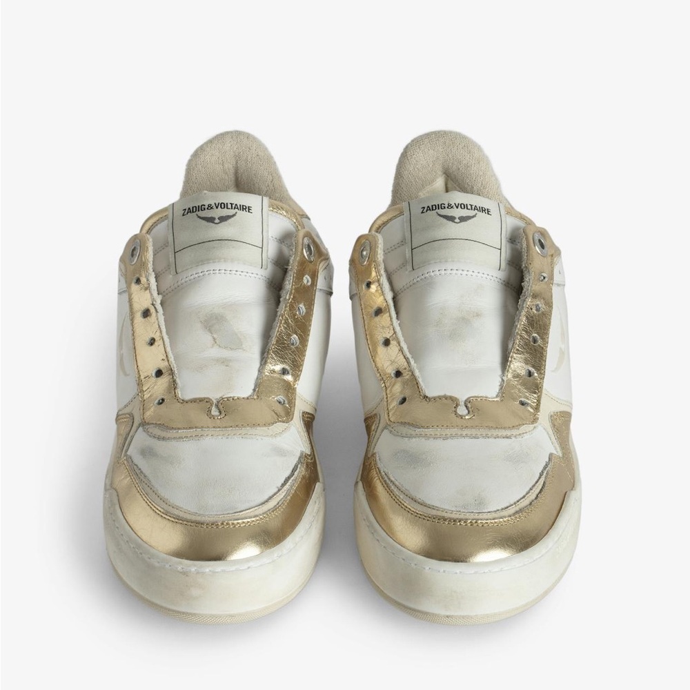 Zadig & Voltaire White and Metallic Gold Low-Top Sneakers